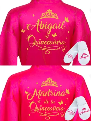 2 Batas y zapatillas Quinceanera Fuchsia with Gold