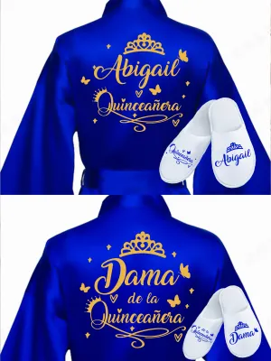 2 Batas y zapatillas Quinceanera Royal blue with Gold