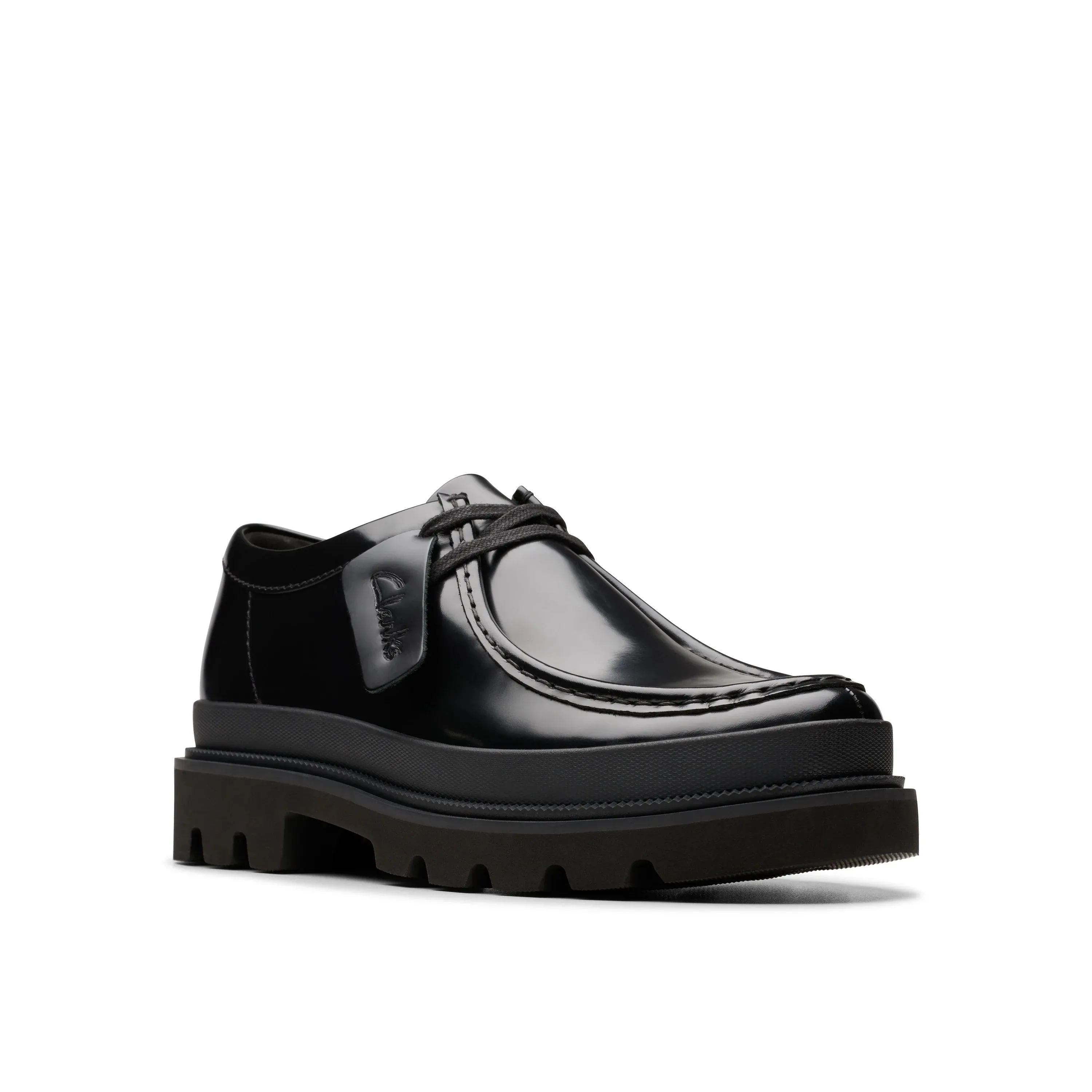 CLARKS | WALLABEE HOMBRE | BADELL SEAM BLACK HI SHINE LEATHER | NEGRO