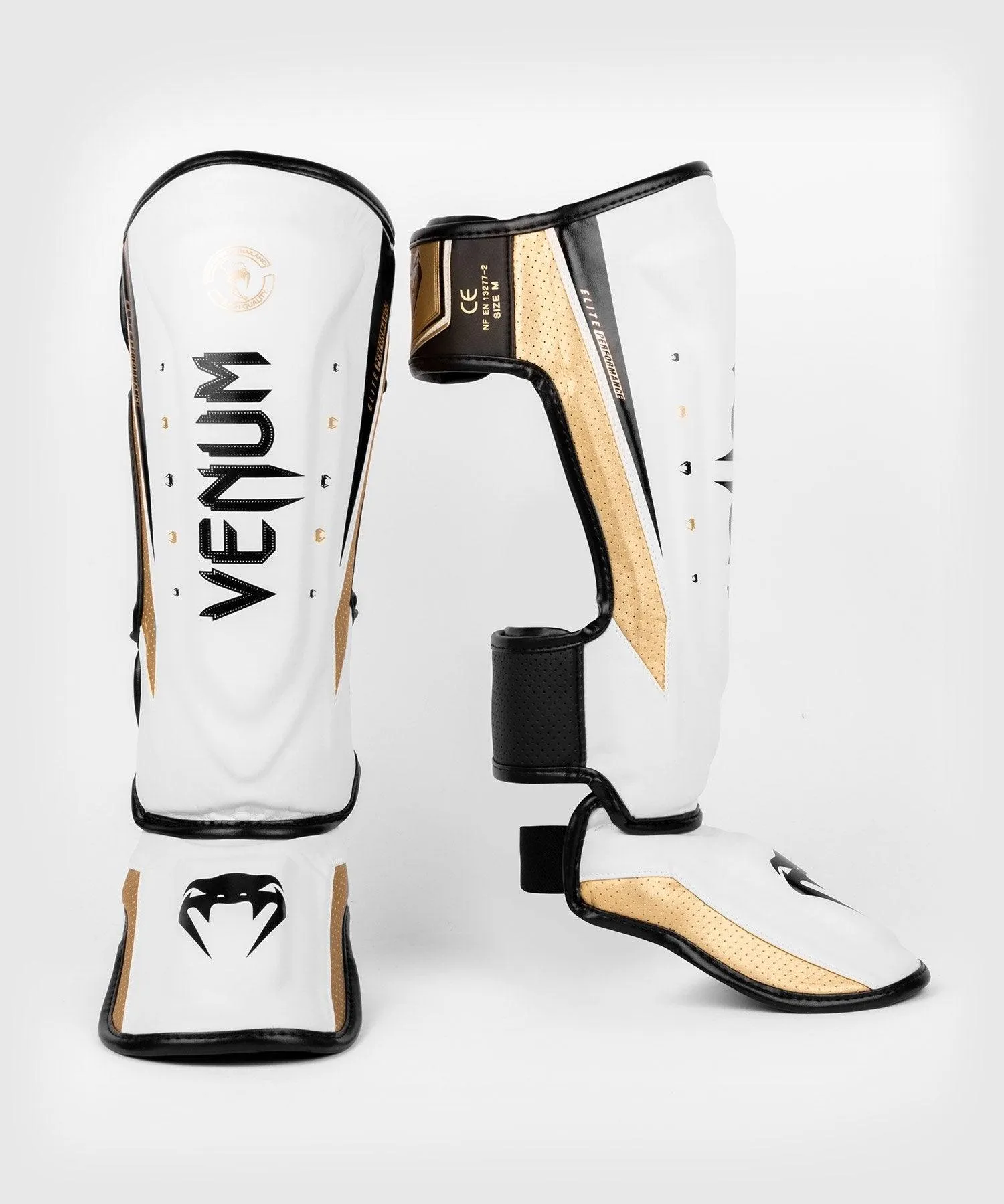 Espinilleras Venum Elite Evo - Blanco/Dorado