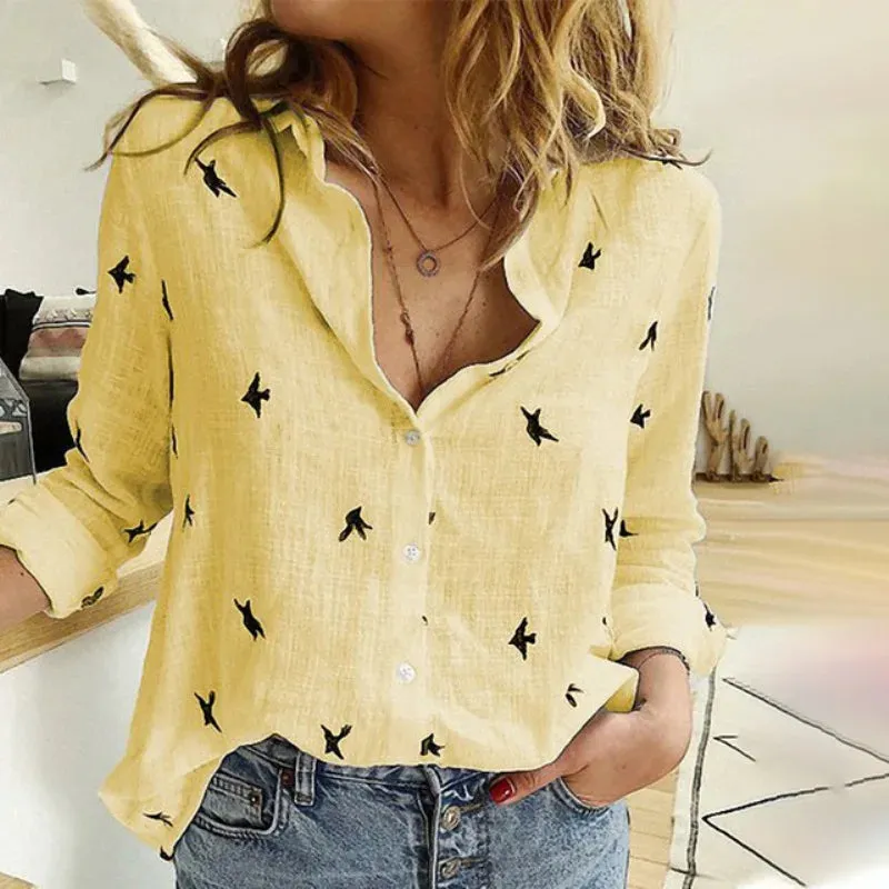 Fashionkova Fashion Women's Print Shirt Women's Long Sleeve Top Cotton Office 2024 Spring Summer Casual Loose Top Large 5XL