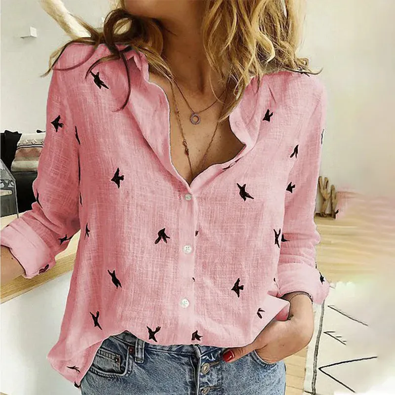 Fashionkova Fashion Women's Print Shirt Women's Long Sleeve Top Cotton Office 2024 Spring Summer Casual Loose Top Large 5XL