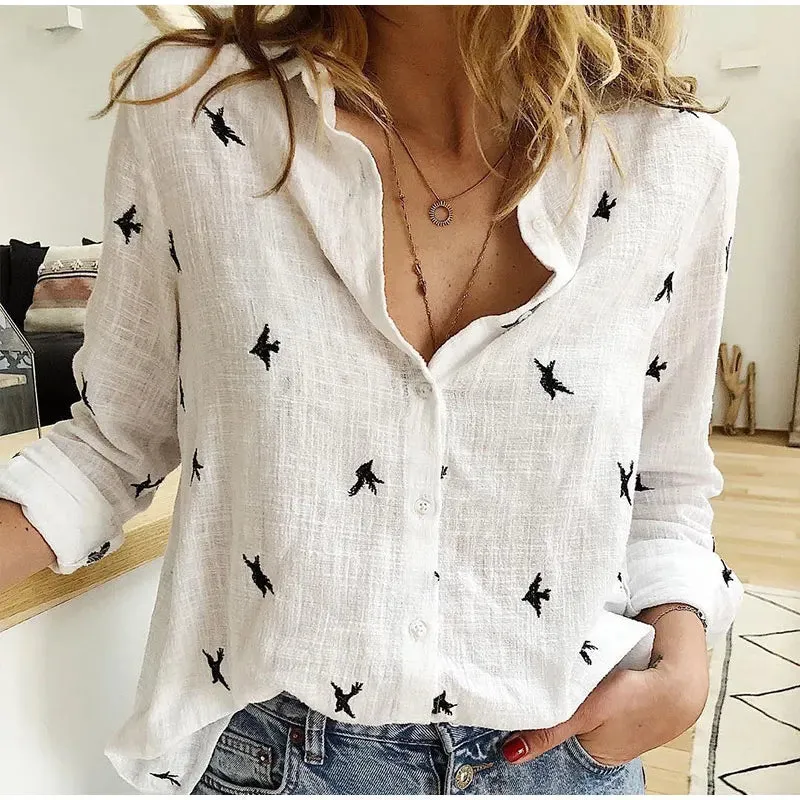 Fashionkova Fashion Women's Print Shirt Women's Long Sleeve Top Cotton Office 2024 Spring Summer Casual Loose Top Large 5XL