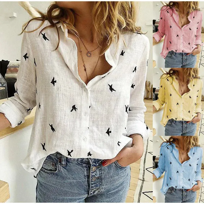 Fashionkova Fashion Women's Print Shirt Women's Long Sleeve Top Cotton Office 2024 Spring Summer Casual Loose Top Large 5XL