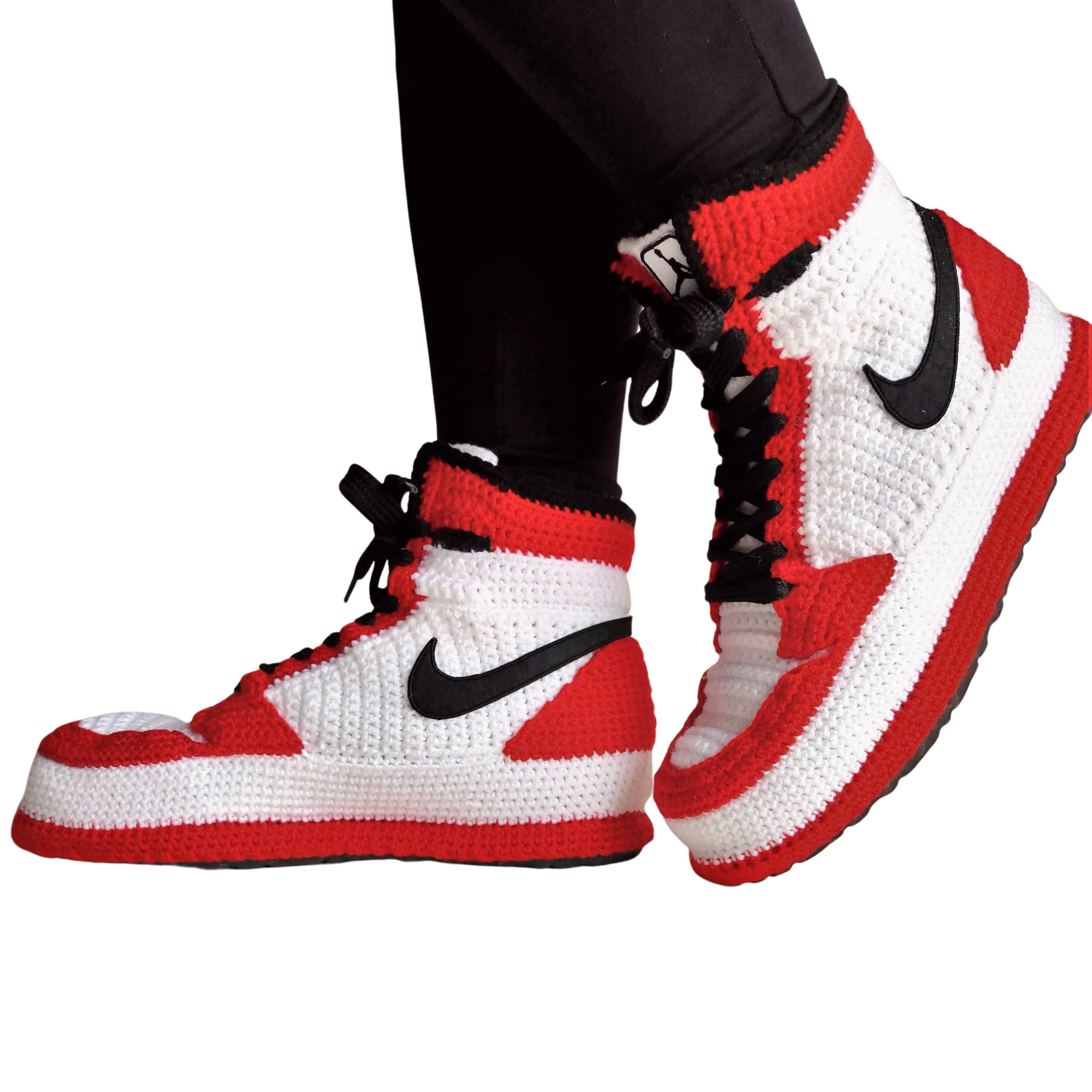 Handmade Jordan Bred Toe Sneakers Casual Wool Warm Crochet Home Cotton Knitting Slippers Plus